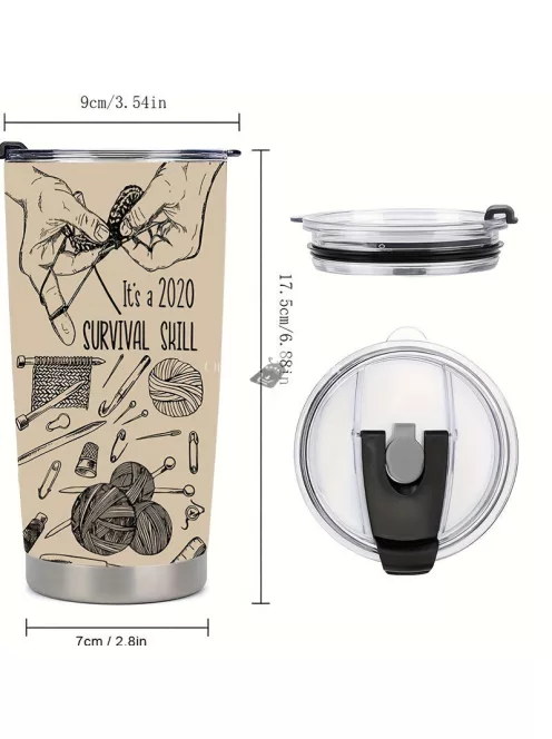 Horgolás mintájú Rozsdamentes Acél termosz bögre fedéllel