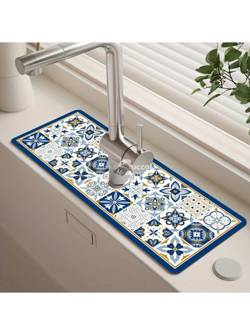 Asztali edény szárító alátét, csempe mintás poliészter nedvszívó alátét