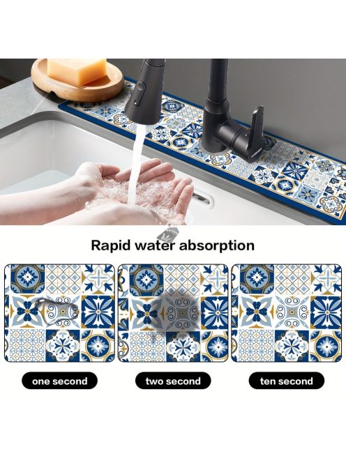 Asztali edény szárító alátét, csempe mintás poliészter nedvszívó alátét