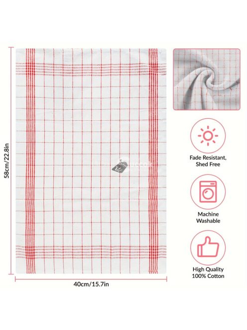 Piros és kék kockás pamut konyhai törölköző