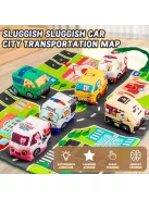 6db Puha Játékautók Játékszőnyeggel és Tárolózsákkal