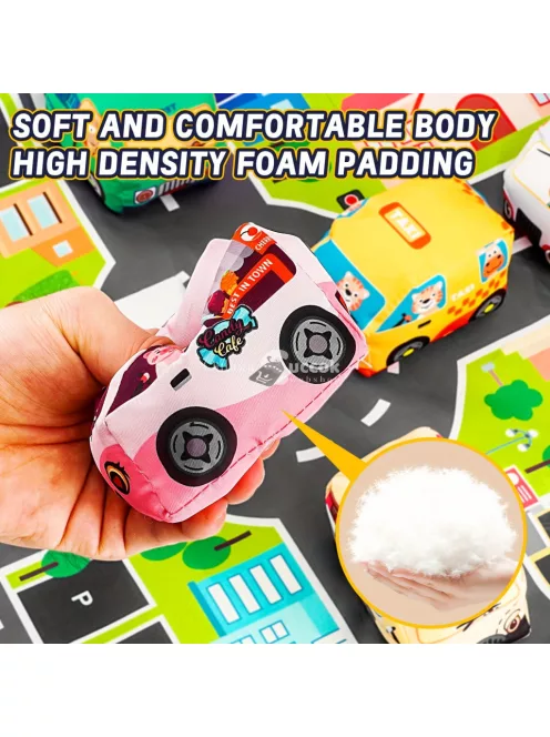 6db Puha Játékautók Játékszőnyeggel és Tárolózsákkal