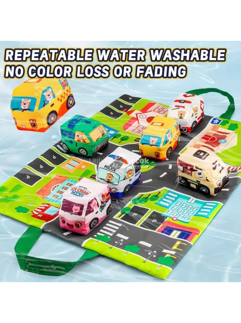 6db Puha Játékautók Játékszőnyeggel és Tárolózsákkal