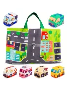 6db Puha Játékautók Játékszőnyeggel és Tárolózsákkal