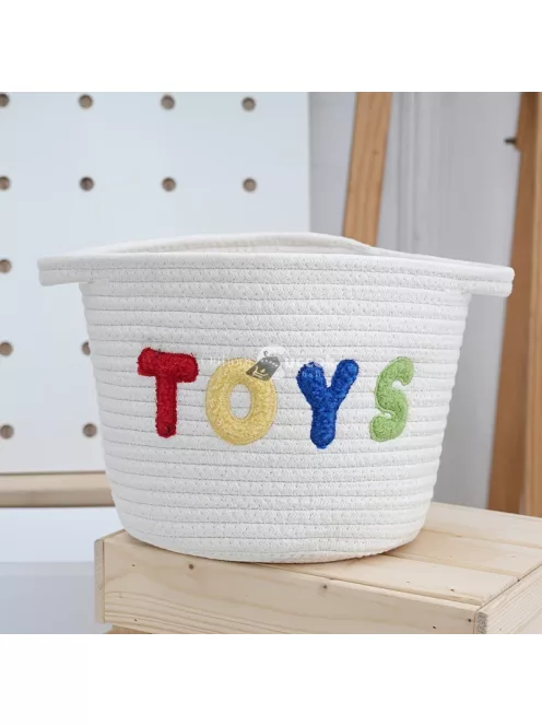 Nagy kapacitású, hímzett betűkkel ellátott poliészter szövésű tárolókosár