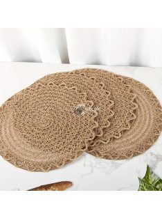   4 darabos Elegáns Juta Szövésű Asztali Alátétek Horgolt Szegéllyel