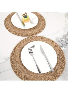   4 darabos Elegáns Juta Szövésű Asztali Alátétek Horgolt Szegéllyel