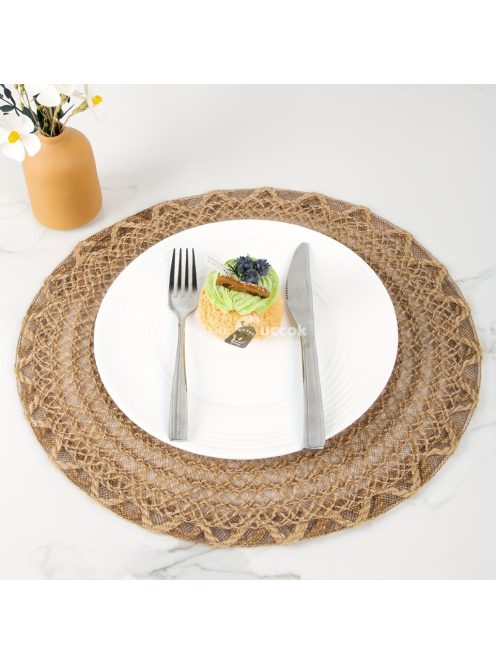 4 darabos Elegáns Juta Szövésű Asztali Alátétek Horgolt Szegéllyel