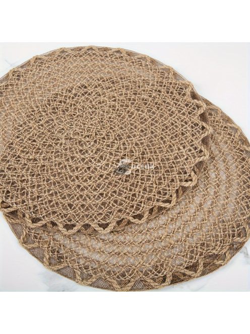 4 darabos Elegáns Juta Szövésű Asztali Alátétek Horgolt Szegéllyel