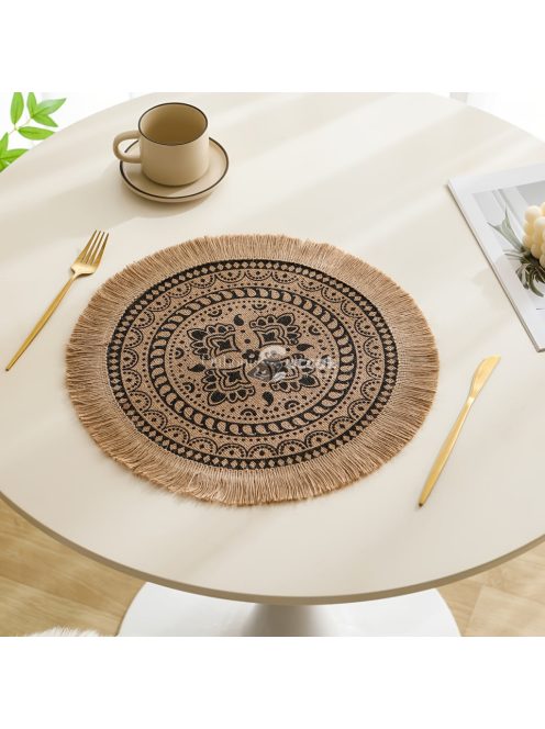 4db Bohém stílusú kerek, kézzel szőtt asztali alátét