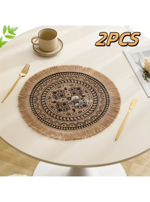 4db Bohém stílusú kerek, kézzel szőtt asztali alátét