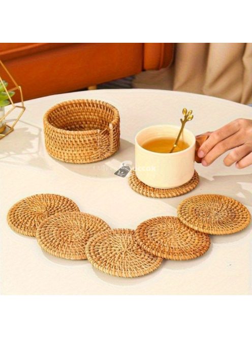 6 db kézzel szőtt rattan kávés pohár alátét szett