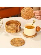 6 db kézzel szőtt rattan kávés pohár alátét szett