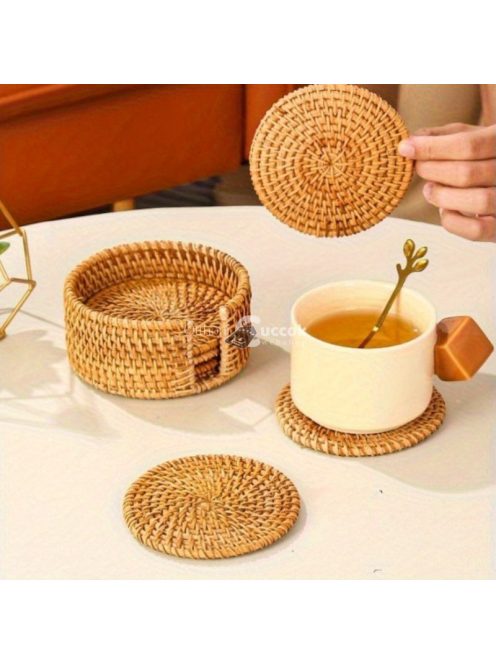 6 db kézzel szőtt rattan kávés pohár alátét szett