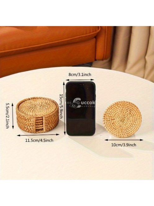 6 db kézzel szőtt rattan kávés pohár alátét szett