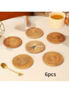 6 db kézzel szőtt rattan kávés pohár alátét szett