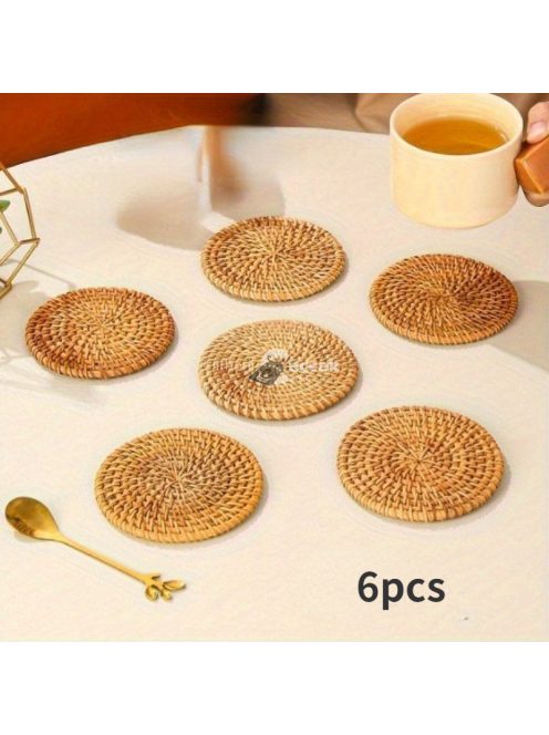 6 db kézzel szőtt rattan kávés pohár alátét szett