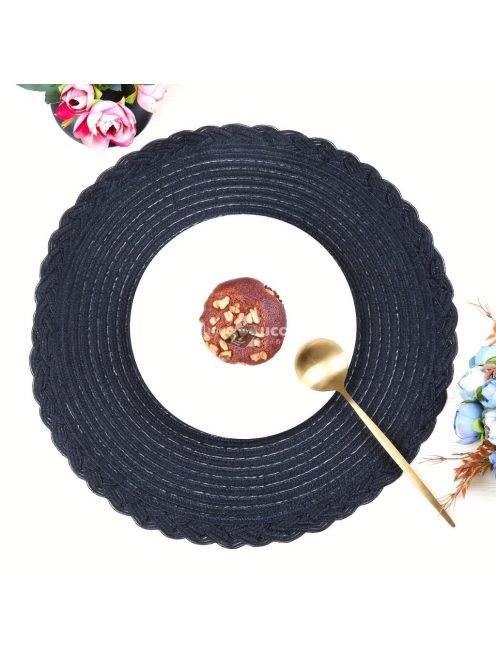 4 darabos fekete csúszásmentes kerek szőtt alátét készlet