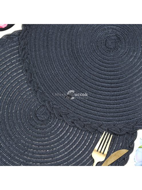 4 darabos fekete csúszásmentes kerek szőtt alátét készlet