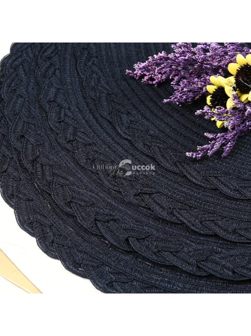 4 darabos fekete csúszásmentes kerek szőtt alátét készlet