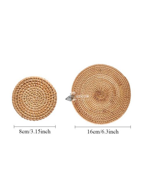 Természetes rattan placemat szett, kézzel szőtt, csúszásmentes, hőálló, étkezéshez és teaceremóniához