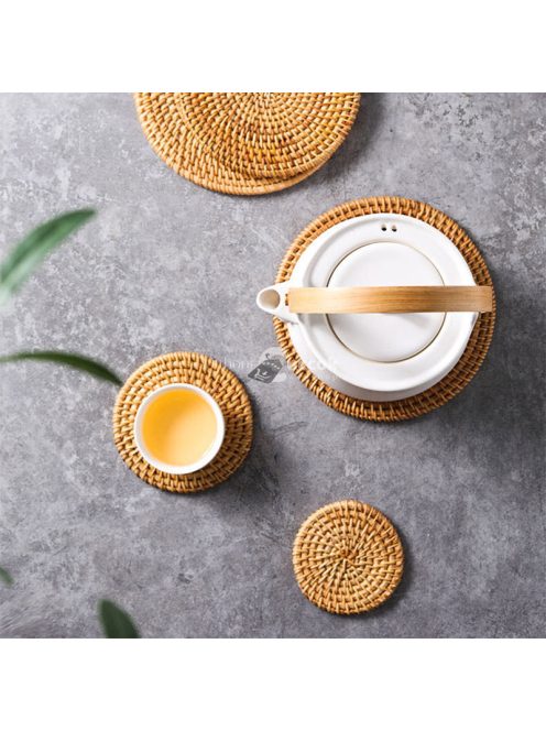 Természetes rattan placemat szett, kézzel szőtt, csúszásmentes, hőálló, étkezéshez és teaceremóniához