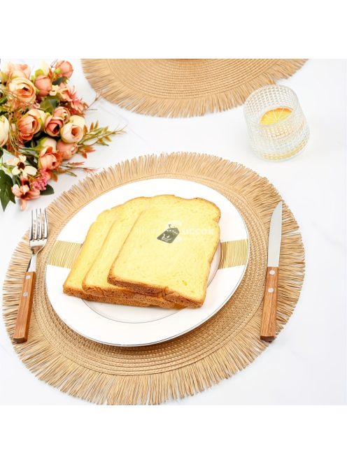 4db Elegáns Kerek PP Papír Tányéralátétek Bojt Részlettel