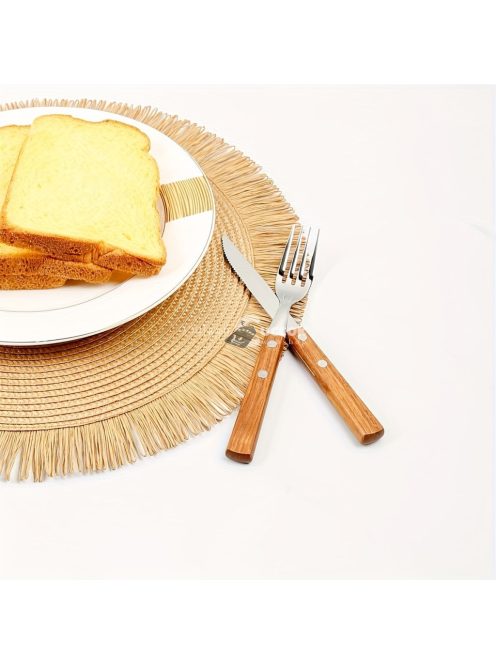 4db Elegáns Kerek PP Papír Tányéralátétek Bojt Részlettel