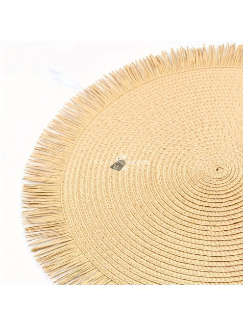 4db Elegáns Kerek PP Papír Tányéralátétek Bojt Részlettel