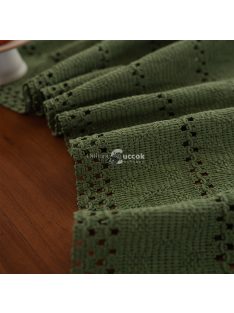   Zöld ,szőtt ,lyukacsos ,egyszínű kézzel készített függő asztali futó