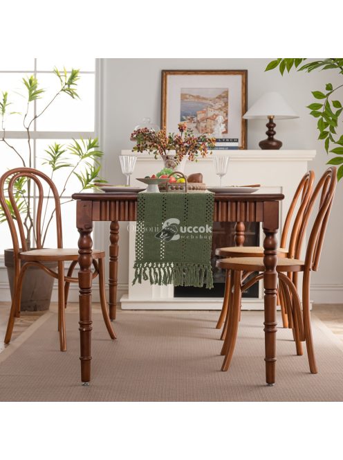 Zöld ,szőtt ,lyukacsos ,egyszínű kézzel készített függő asztali futó