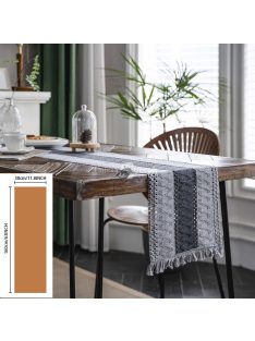   Vintage stílusú,  fehér-szürke csíkos asztali futó bojtokkal