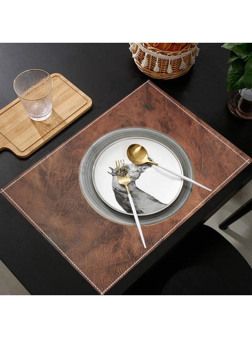 4 darabos Szett Vintage Műbőr Megjelenésű Vászon Asztali Alátétek