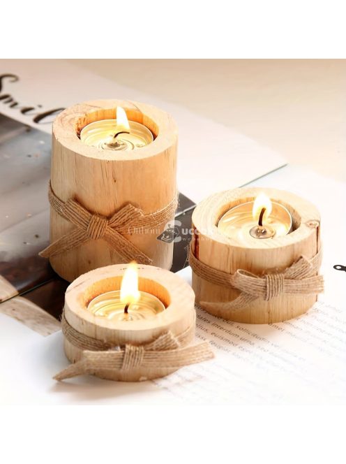 „Kézzel polírozott fa gyertyatartó készlet