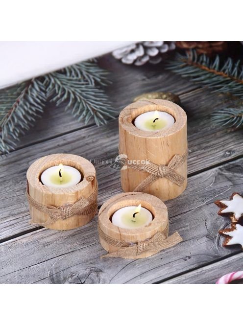 „Kézzel polírozott fa gyertyatartó készlet