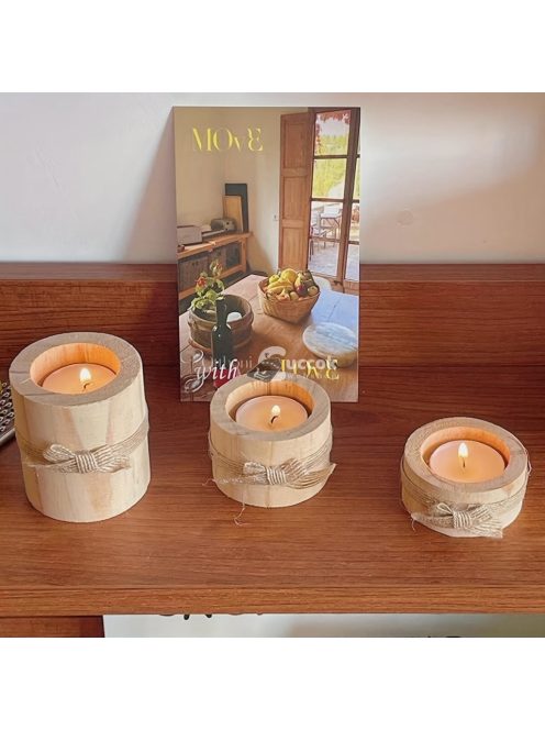 „Kézzel polírozott fa gyertyatartó készlet