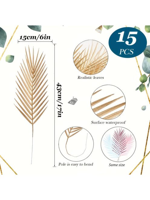 15 darab arany színű műpálma levél