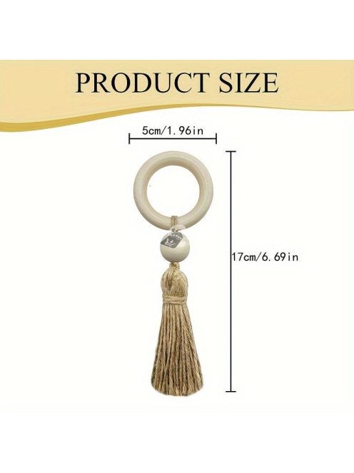 12db Fa Szalvétagyűrű Bojttal, Természetes Gyöngyös Asztaldísz Étkezéshez és Esküvőhöz