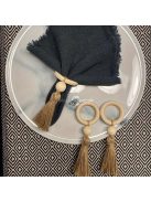 12db Fa Szalvétagyűrű Bojttal, Természetes Gyöngyös Asztaldísz Étkezéshez és Esküvőhöz