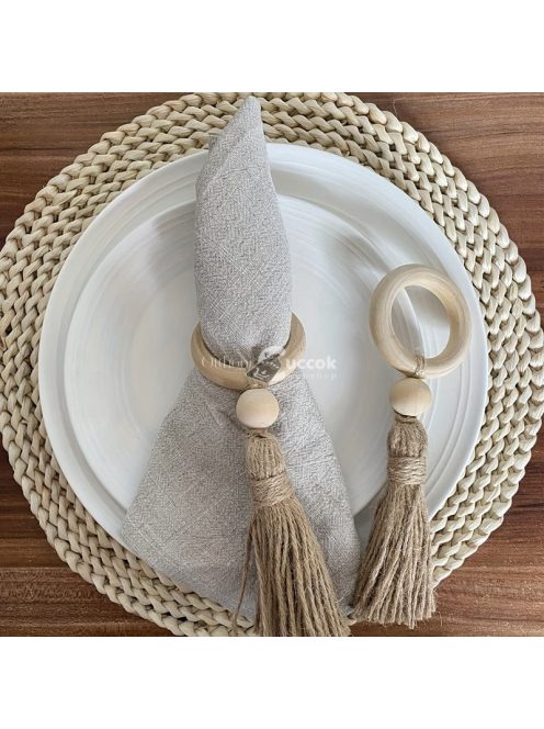 12db Fa Szalvétagyűrű Bojttal, Természetes Gyöngyös Asztaldísz Étkezéshez és Esküvőhöz