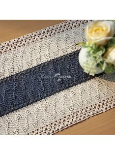 Bohém Stílusú Szürke Vászon Asztalfutó -