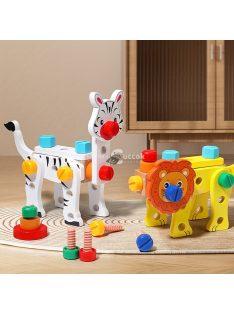   MUWANZI Gyerekek fa szerelő láda készlet - állat kirakó és szerelő készlet