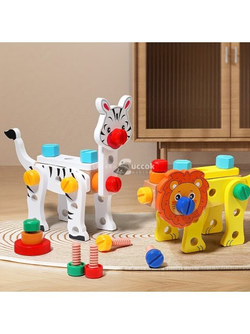 MUWANZI Gyerekek fa szerelő láda készlet - állat kirakó és szerelő készlet