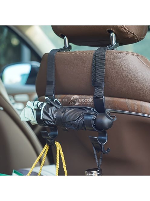 Autós hátsó ülésre szerelhető kampós tároló esernyőkhöz és táskákhoz