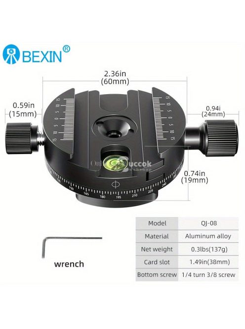 360 ° -os panorámás forgó gyorskioldó lemez bilincs állványfej