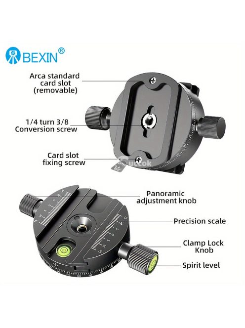 360 ° -os panorámás forgó gyorskioldó lemez bilincs állványfej