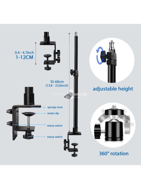 Alumíniumötvözet asztali rögzítő állvány, állítható boom kar golyós fejjel