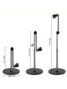 Alumíniumötvözetből készült, 360 fokban forgatható, állítható teleszkópos karral ellátott, vízálló, csúszásmentes talppal rendelkező telefonállvány