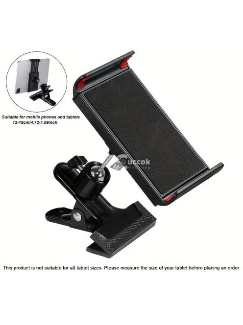 Állítható 360°-ban forgatható univerzális fém telefon/tablet tartó csipesz