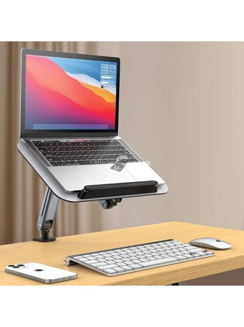 Számítógép karfára szerelhető, magasságállítható és forgatható asztali állvány